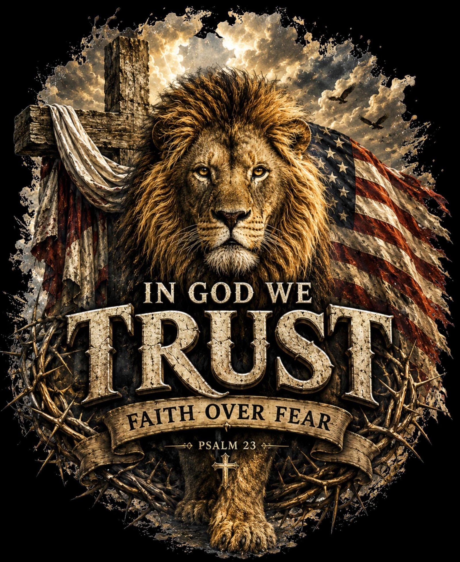 In God We Trust lion patriotic Christian PNG design