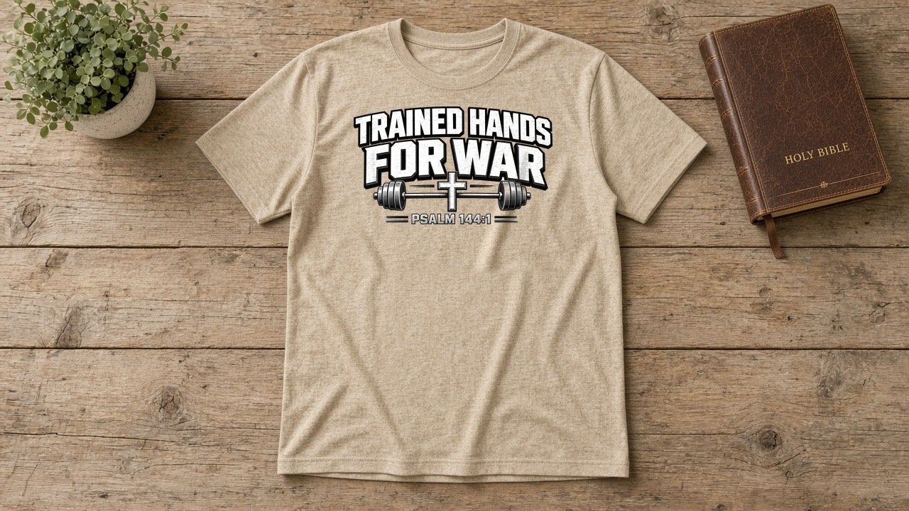 Trained Hands for War Psalm 144:1 Christian military t-shirt