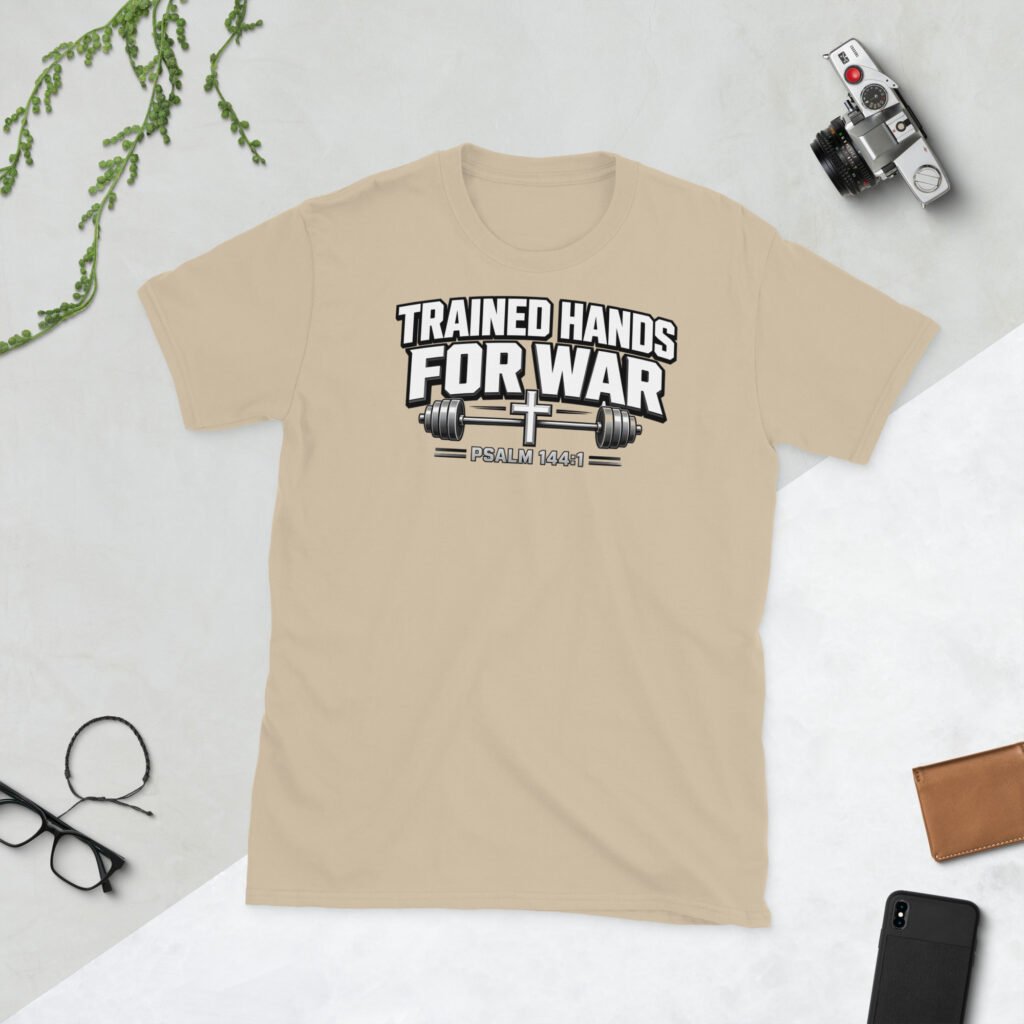 Trained Hands for War Shirt, Psalm 144:1 Christian Gym Tee