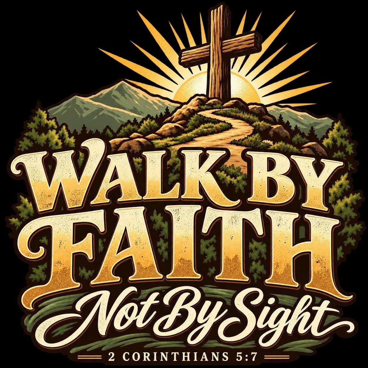 Walk By Faith Not By Sight 2 Corinthians 5:7 Christian shirt designs PNG